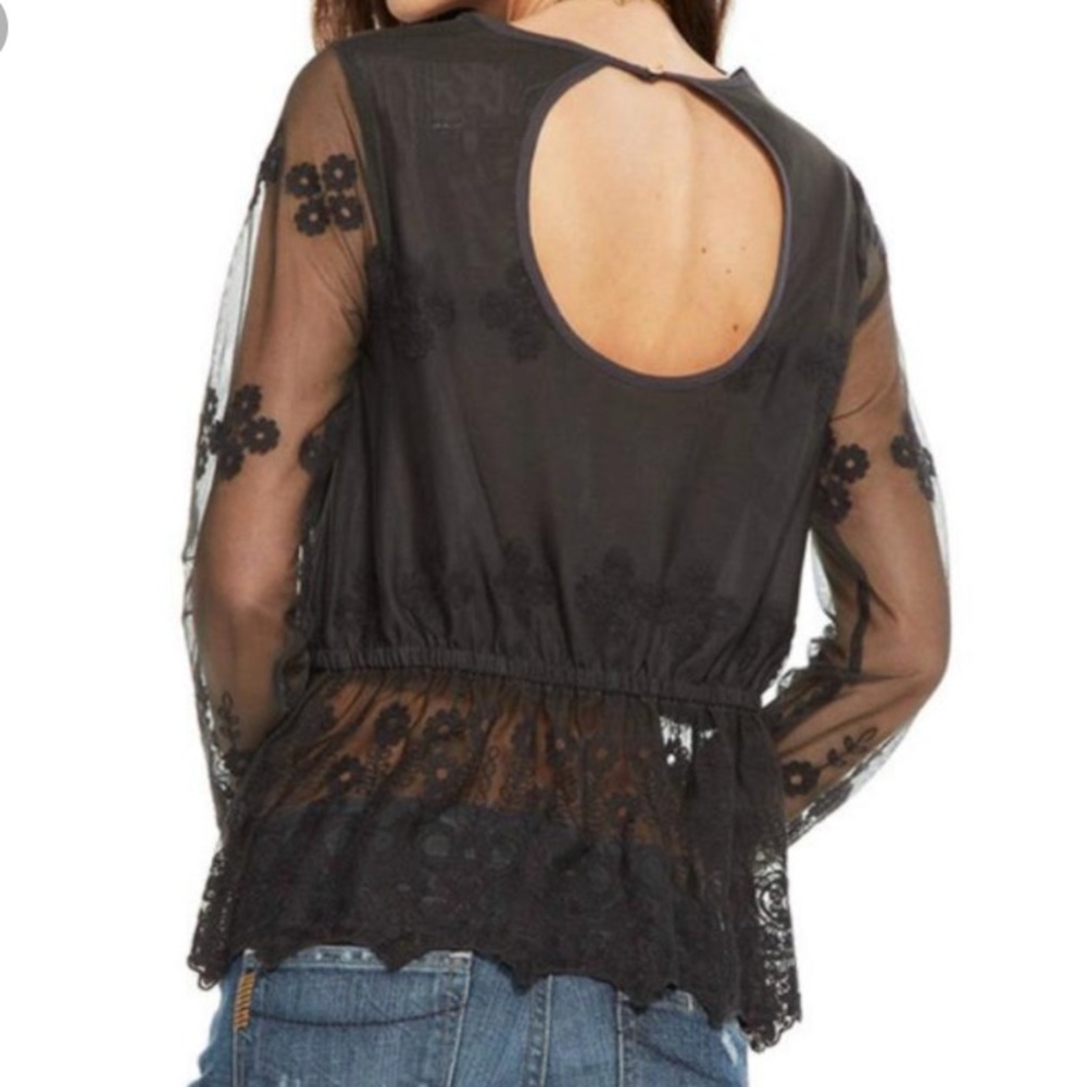 Chaser black lace peplum top, Small - Picture 6 of 6
